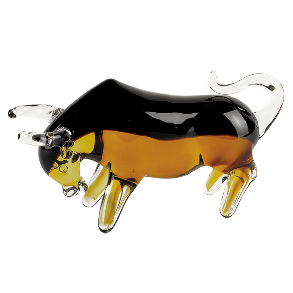 Homeroots 5" Clear Brown And Black Murano Glass Bull Figurine Tabletop Sculpture  Murano Glass 376106