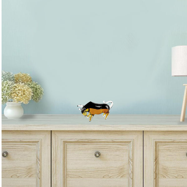 Homeroots 5" Clear Brown And Black Murano Glass Bull Figurine Tabletop Sculpture  Murano Glass 376106