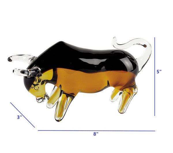 Homeroots 5" Clear Brown And Black Murano Glass Bull Figurine Tabletop Sculpture  Murano Glass 376106