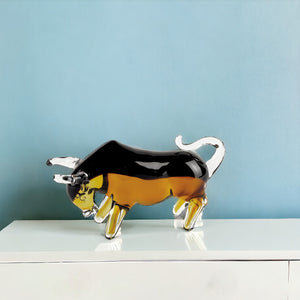 Homeroots 5" Clear Brown And Black Murano Glass Bull Figurine Tabletop Sculpture  Murano Glass 376106