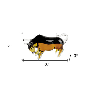 Homeroots 5" Clear Brown And Black Murano Glass Bull Figurine Tabletop Sculpture  Murano Glass 376106