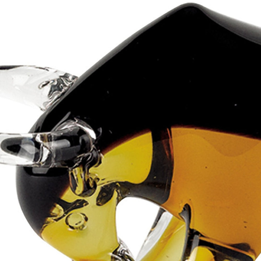 HomeRoots 5" Clear Brown and Black Murano Glass Bull Figurine – Elegant Tabletop Sculpture for Home Decor 376106