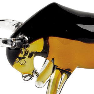 Homeroots 5" Clear Brown And Black Murano Glass Bull Figurine Tabletop Sculpture  Murano Glass 376106