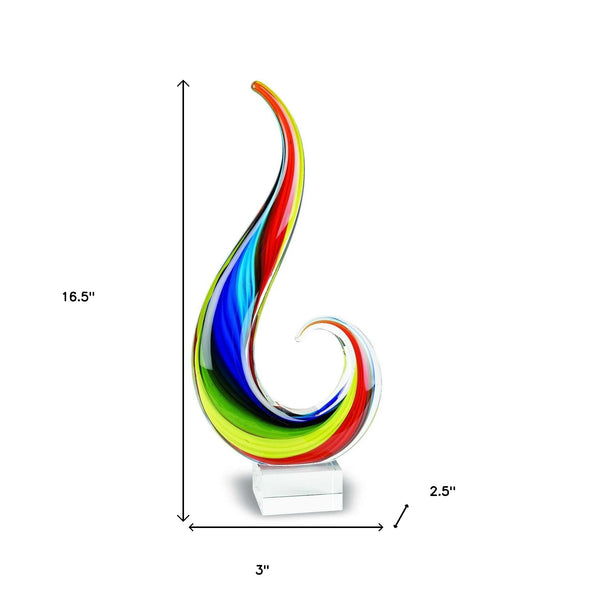 Homeroots 17" Blue And Red Murano Glass Modern Abstract Tabletop Sculpture  Murano Glass 376107