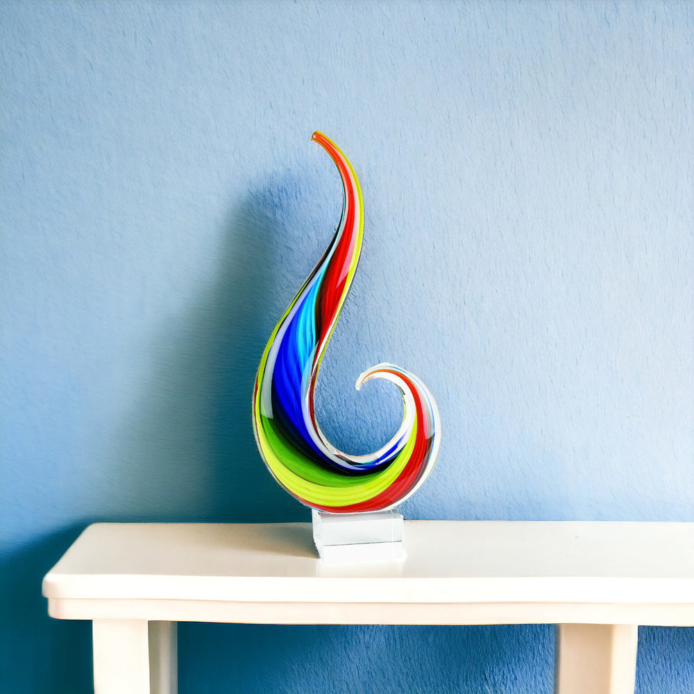 Homeroots 17" Blue And Red Murano Glass Modern Abstract Tabletop Sculpture  Murano Glass 376107