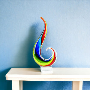 Homeroots 17" Blue And Red Murano Glass Modern Abstract Tabletop Sculpture  Murano Glass 376107