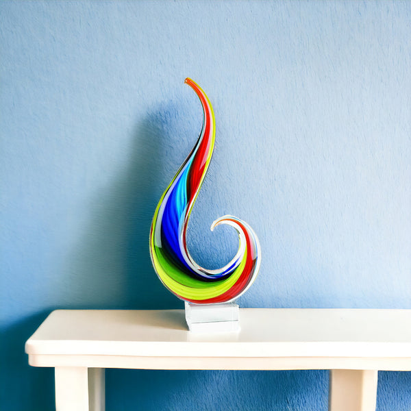 Homeroots 17" Blue And Red Murano Glass Modern Abstract Tabletop Sculpture  Murano Glass 376107