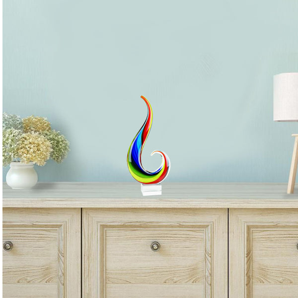 Homeroots 12" Clear Red Blue Yellow Murano Glass Modern Abstract Tabletop Sculpture  Murano Glass 376108