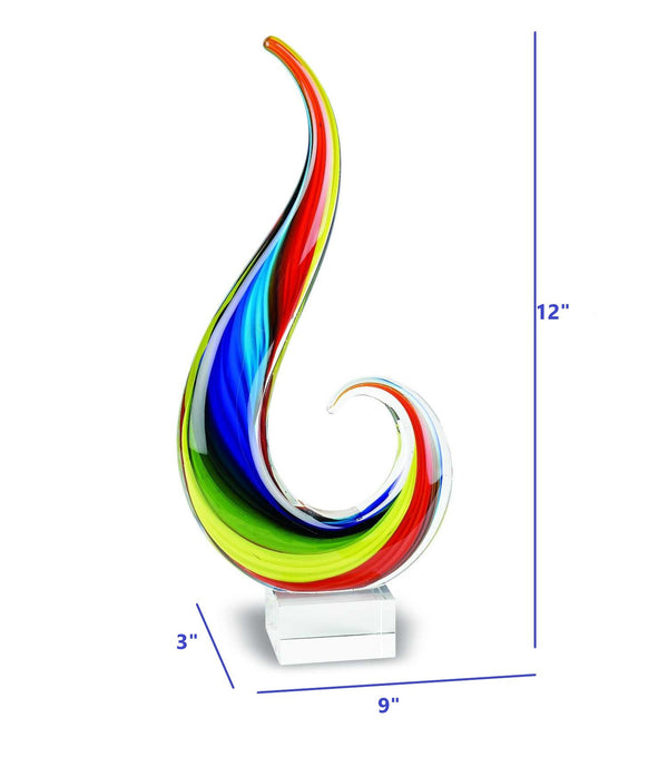 Homeroots 12" Clear Red Blue Yellow Murano Glass Modern Abstract Tabletop Sculpture  Murano Glass 376108