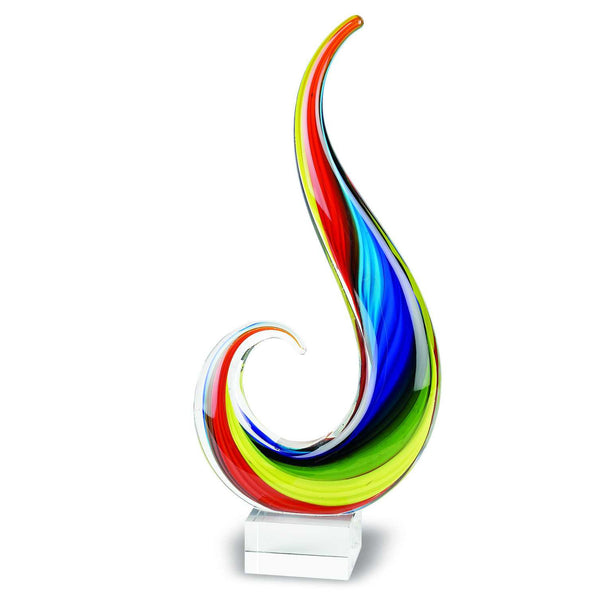 Homeroots 12" Clear Red Blue Yellow Murano Glass Modern Abstract Tabletop Sculpture  Murano Glass 376108