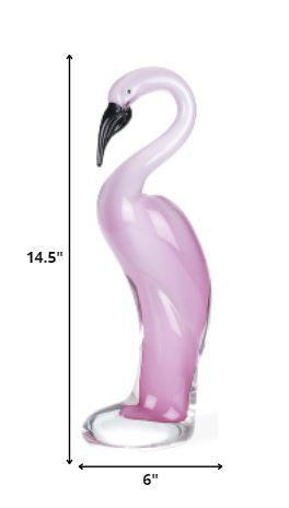 Homeroots 15" Pink Murano Glass Flamingo Figurine Tabletop Sculpture  Murano Glass 376109