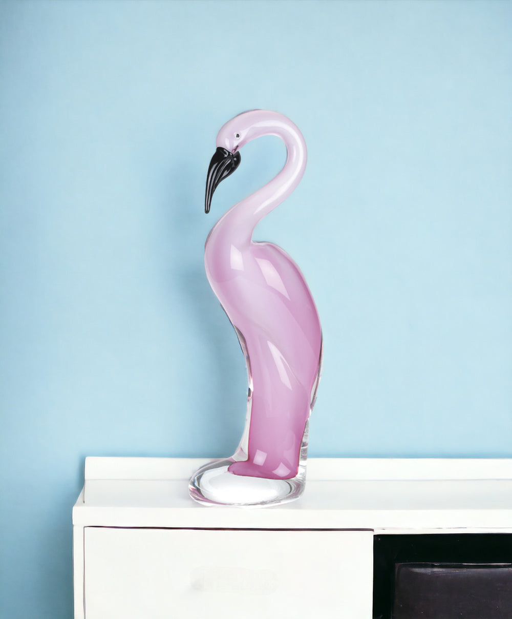 Homeroots 15" Pink Murano Glass Flamingo Figurine Tabletop Sculpture  Murano Glass 376109
