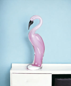 Homeroots 15" Pink Murano Glass Flamingo Figurine Tabletop Sculpture  Murano Glass 376109
