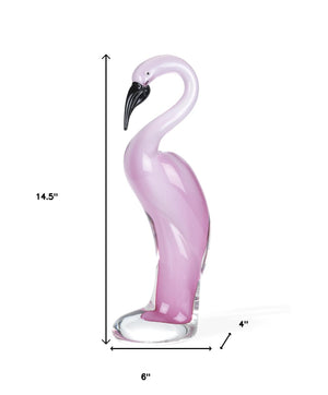 Homeroots 15" Pink Murano Glass Flamingo Figurine Tabletop Sculpture  Murano Glass 376109