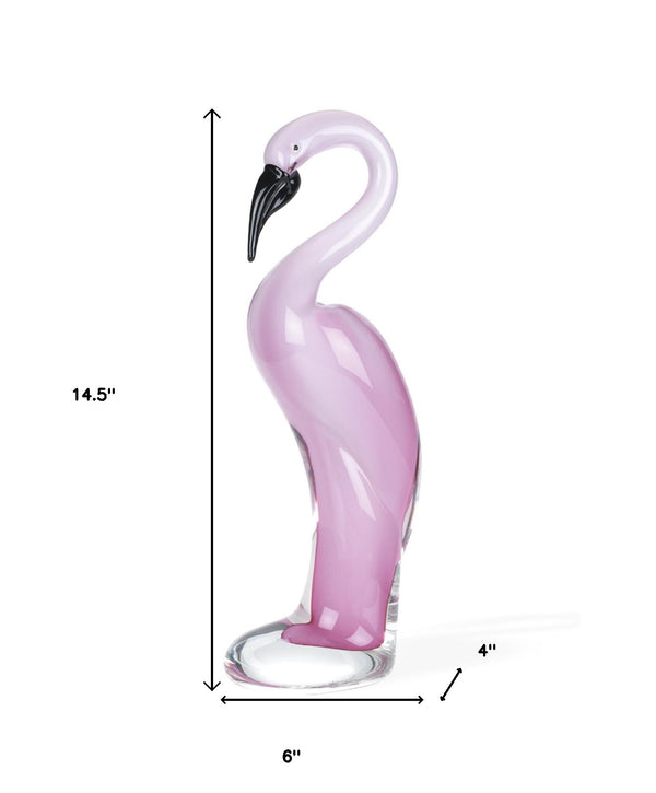 Homeroots 15" Pink Murano Glass Flamingo Figurine Tabletop Sculpture  Murano Glass 376109
