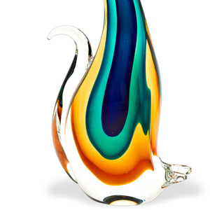 Homeroots 12" Clear Yellow Green Black Murano Glass Cat Figurine Tabletop Sculpture  Murano Glass 376110