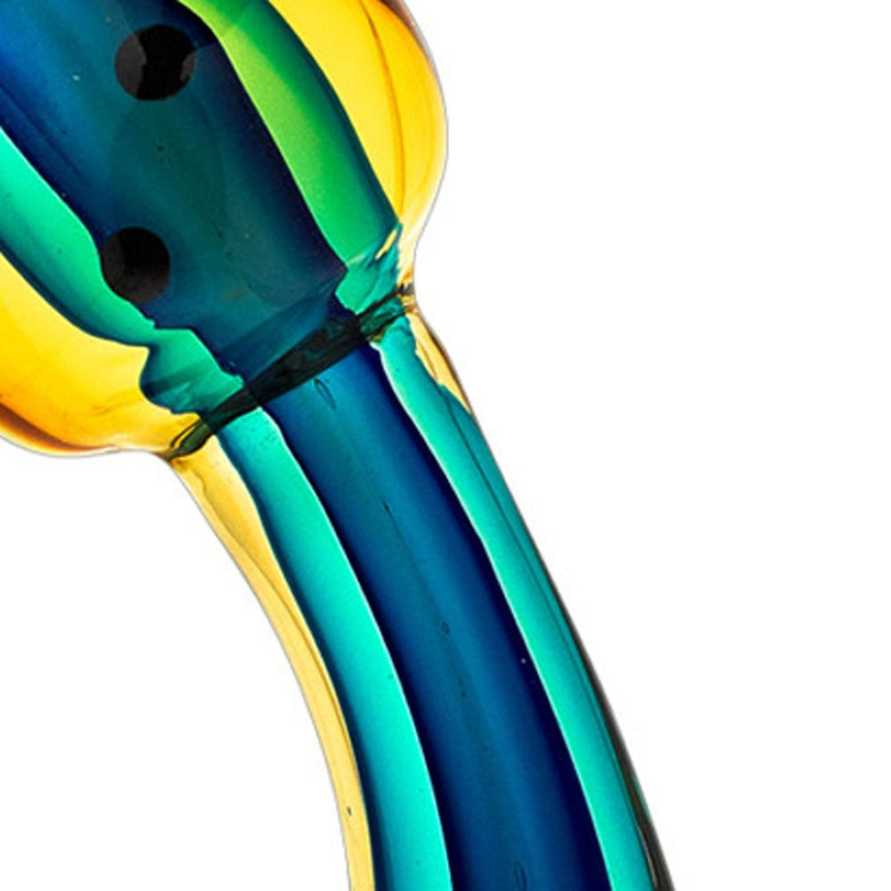 HomeRoots 12" Elegant Murano Glass Cat Sculpture in Clear Yellow Green Black - Unique Tabletop Décor Gift 376110