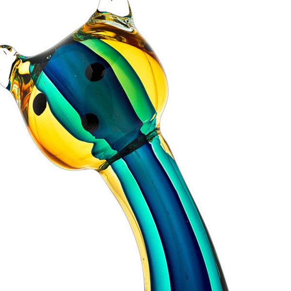 Homeroots 12" Clear Yellow Green Black Murano Glass Cat Figurine Tabletop Sculpture  Murano Glass 376110