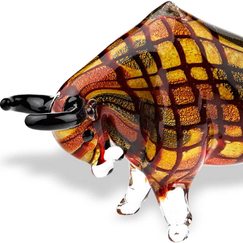 HomeRoots 9" Murano Glass Bull Figurine Sculpture - Artisan Handmade Décor for Modern Homes & Unique Gifts 376111
