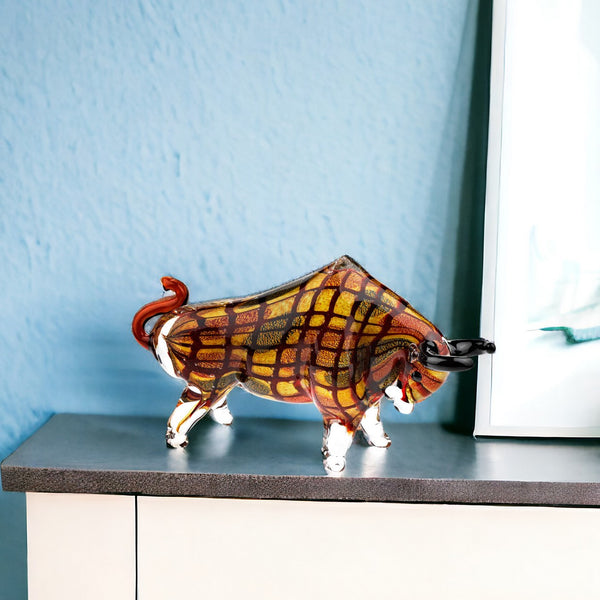 Homeroots 9" Clear Brown And Black Murano Glass Bull Figurine Tabletop Sculpture  Murano Glass 376111