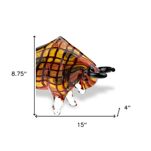 Homeroots 9" Clear Brown And Black Murano Glass Bull Figurine Tabletop Sculpture  Murano Glass 376111