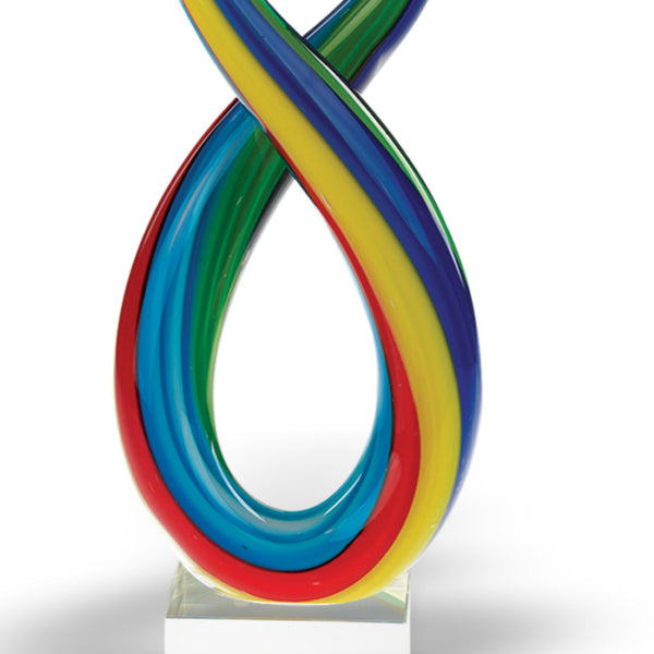 Homeroots 16" Clear Red Blue Yellow Murano Glass Modern Abstract Tabletop Sculpture  Murano Glass 376112