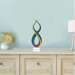 Homeroots 16" Clear Red Blue Yellow Murano Glass Modern Abstract Tabletop Sculpture  Murano Glass 376112