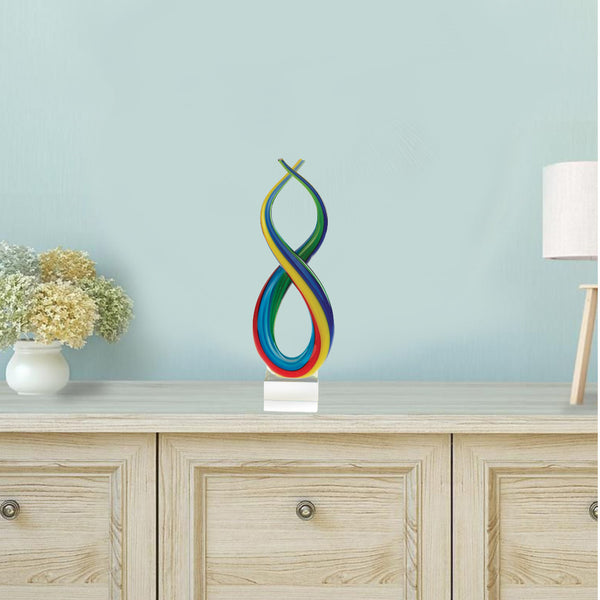 Homeroots 16" Clear Red Blue Yellow Murano Glass Modern Abstract Tabletop Sculpture  Murano Glass 376112