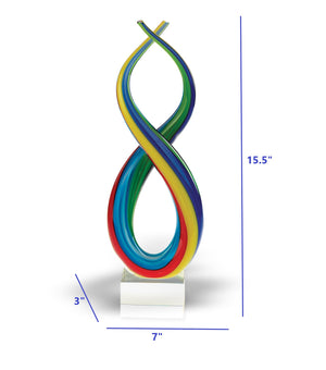 Homeroots 16" Clear Red Blue Yellow Murano Glass Modern Abstract Tabletop Sculpture  Murano Glass 376112