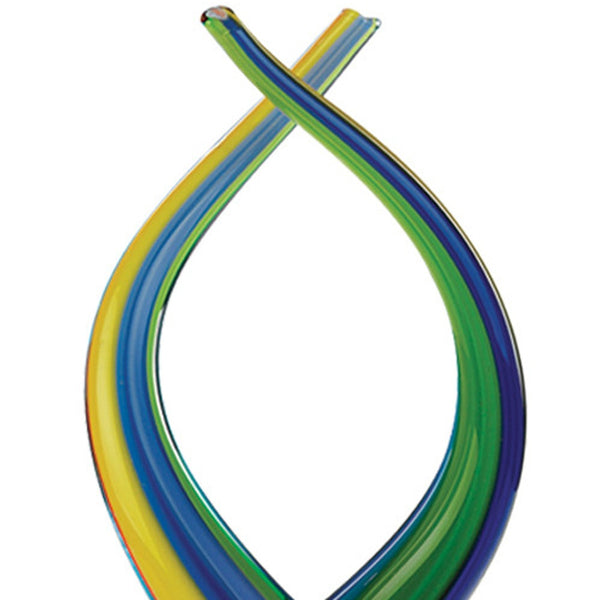 Homeroots 16" Clear Red Blue Yellow Murano Glass Modern Abstract Tabletop Sculpture  Murano Glass 376112