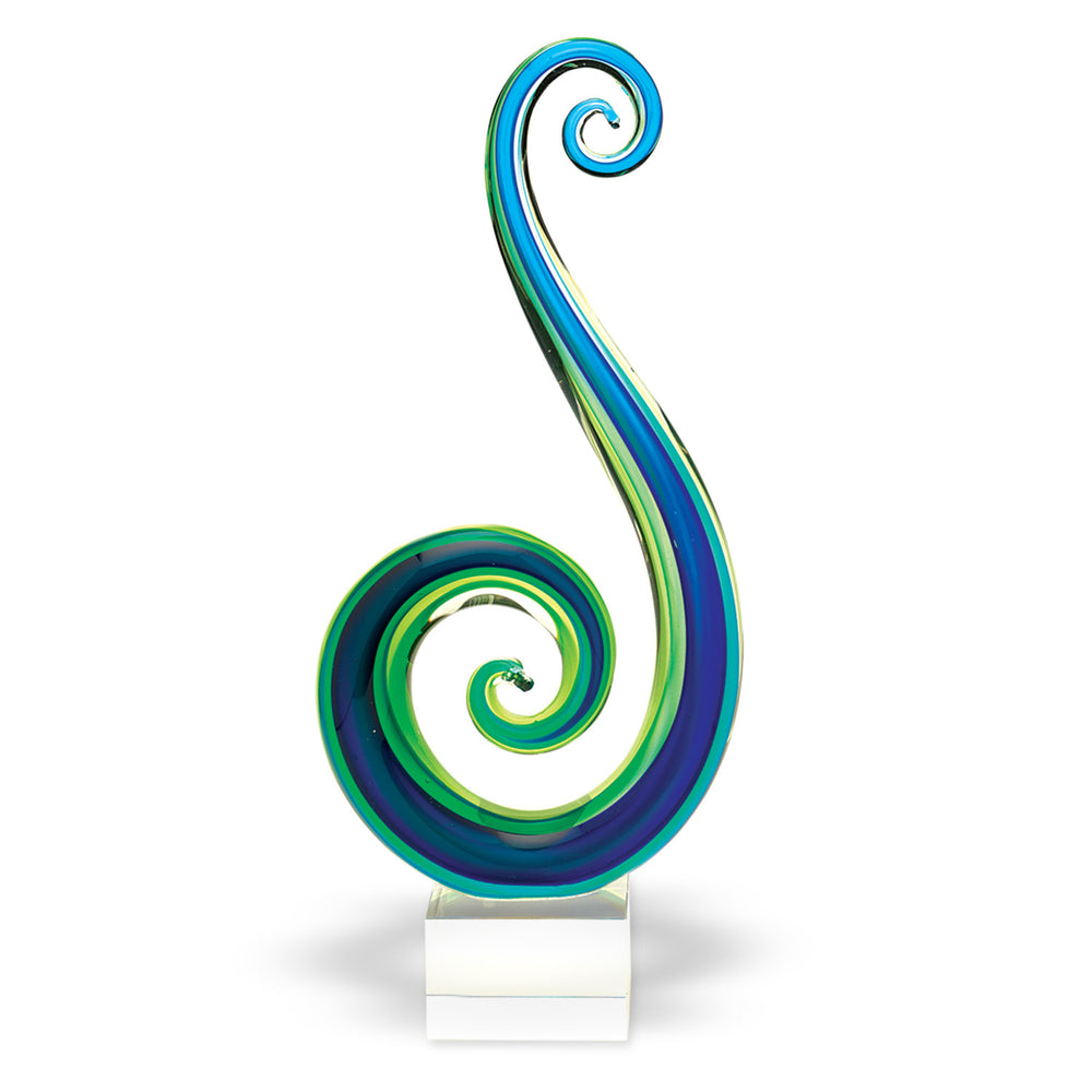 Homeroots 16" Blue And Green Murano Glass Modern Abstract Tabletop Sculpture  Murano Glass 376113