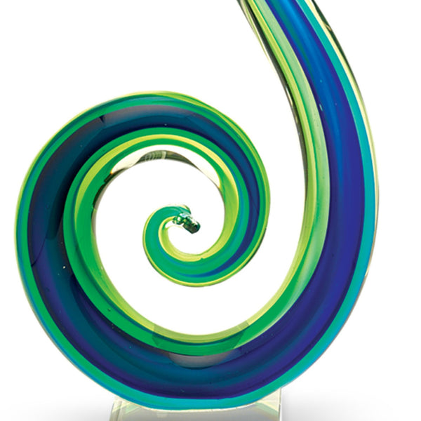 Homeroots 16" Blue And Green Murano Glass Modern Abstract Tabletop Sculpture  Murano Glass 376113