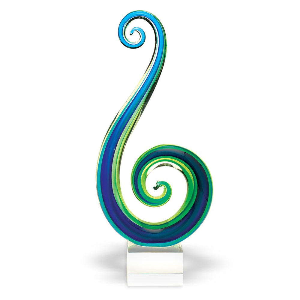 HomeRoots 16" Modern Abstract Murano Glass Sculpture in Blue and Green – Stylish Home Accent for Any Space 376113