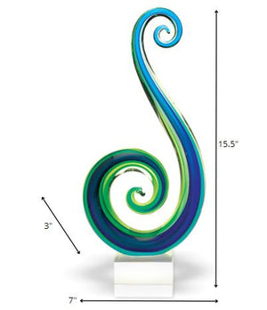 Homeroots 16" Blue And Green Murano Glass Modern Abstract Tabletop Sculpture  Murano Glass 376113