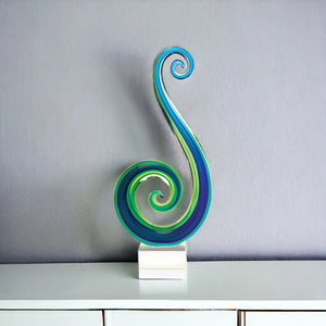 Homeroots 16" Blue And Green Murano Glass Modern Abstract Tabletop Sculpture  Murano Glass 376113