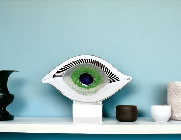 Homeroots 8" Clear Blue And Green Murano Glass Modern Abstract Tabletop Sculpture  Murano Glass 376114