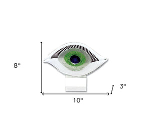 Homeroots 8" Clear Blue And Green Murano Glass Modern Abstract Tabletop Sculpture  Murano Glass 376114