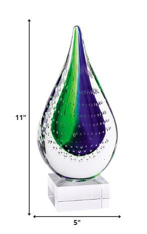 Homeroots 11" Clear Blue And Green Murano Glass Modern Abstract Tabletop Sculpture  Murano Glass 376115