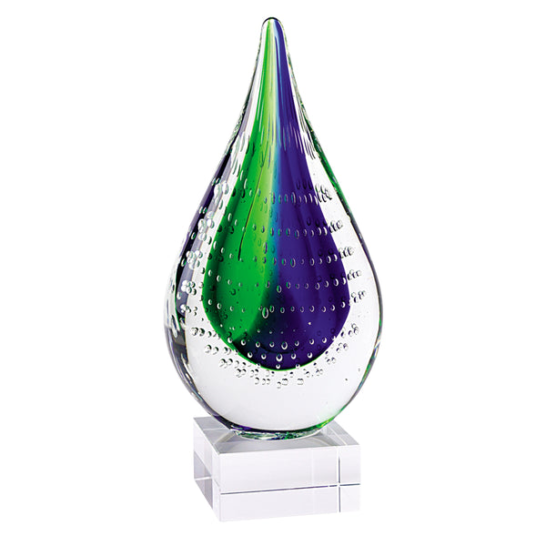 Homeroots 9" Clear Blue And Green Murano Glass Modern Abstract Tabletop Sculpture  Murano Glass 376116