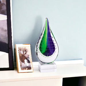 Homeroots 9" Clear Blue And Green Murano Glass Modern Abstract Tabletop Sculpture  Murano Glass 376116