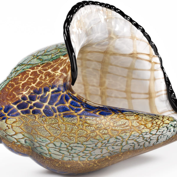 Homeroots 10" Gold Blue Green White Murano Glass Conch Shell Tabletop Sculpture  Murano Glass 376117