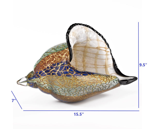Homeroots 10" Gold Blue Green White Murano Glass Conch Shell Tabletop Sculpture  Murano Glass 376117