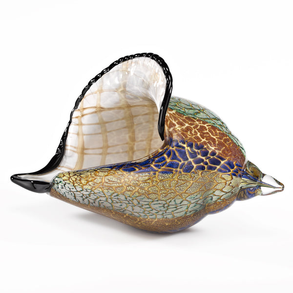 Homeroots 10" Gold Blue Green White Murano Glass Conch Shell Tabletop Sculpture  Murano Glass 376117