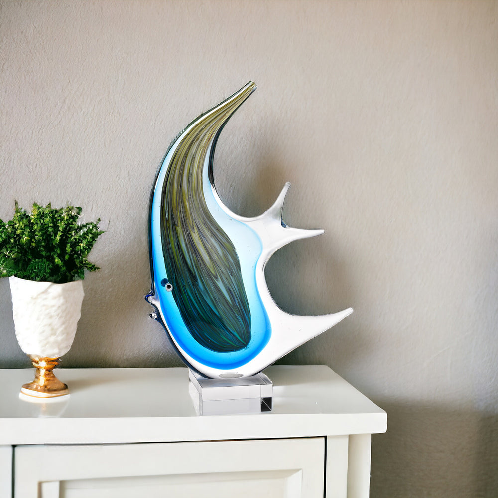 Homeroots 17" Blue Murano Glass Fish Figurine Tabletop Sculpture  Murano Glass 376118