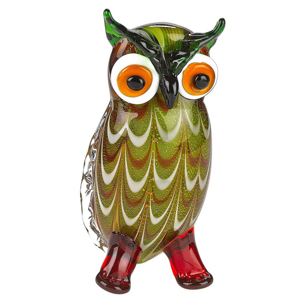 Homeroots 9" Green And White Murano Glass Owl Figurine Tabletop Sculpture  Murano Glass 376119