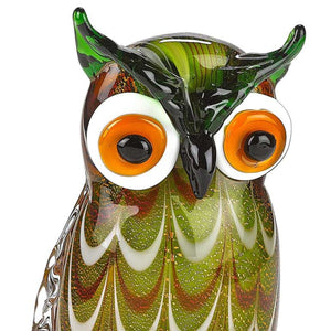 Homeroots 9" Green And White Murano Glass Owl Figurine Tabletop Sculpture  Murano Glass 376119