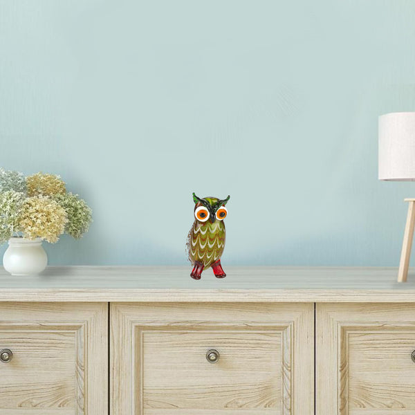 Homeroots 9" Green And White Murano Glass Owl Figurine Tabletop Sculpture  Murano Glass 376119