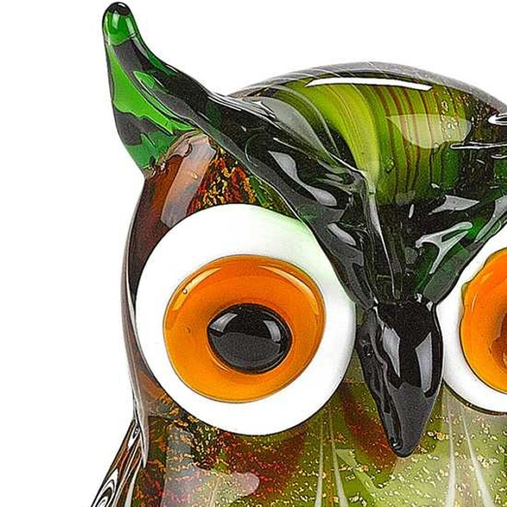 HomeRoots 9" Green and White Murano Glass Owl Figurine - Artisan Handcrafted Decor for Nature Lovers' Homes 376119
