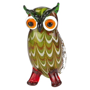 Homeroots 9" Green And White Murano Glass Owl Figurine Tabletop Sculpture  Murano Glass 376119