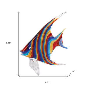 Homeroots 9" Blue And Red Murano Glass Fish Figurine Tabletop Sculpture  Murano Glass 376120